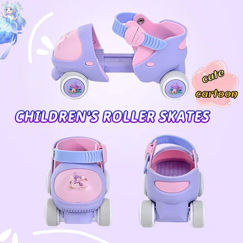 Miniatura 4 de Patines Infantiles Ajustables de Cuatro Ruedas para Niños y Niñas, con Ruedas con Bloqueo para Principiantes, Bebes, Edad de 2 a 6 Años Violeta elfo