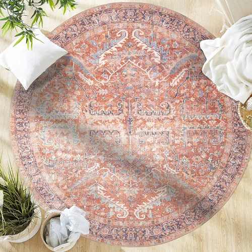 GLN Rugs Traditional Collection - Alfombra de felpilla lavable a máquina, tradicional, antideslizante, alfombra de felpilla de pelo bajo, para sala