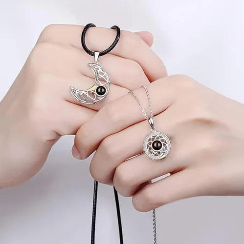 Miniatura 3 de 4 collares con texto en inglés "I Love You" en 100 idiomas para él y ella, collares a juego para parejas, mejores amigos, amistad, regalo de joyería
