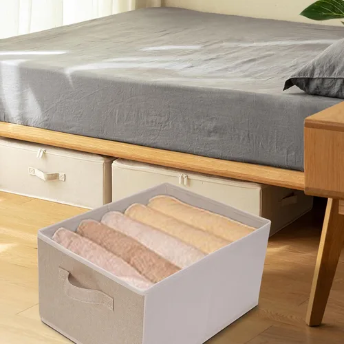 Miniatura 6 de JAKAGO Juego de 4 cestas de almacenamiento de tela rectangulares con asa, organizador plegable de armario para ropa, toallas, ropa de cama, libros