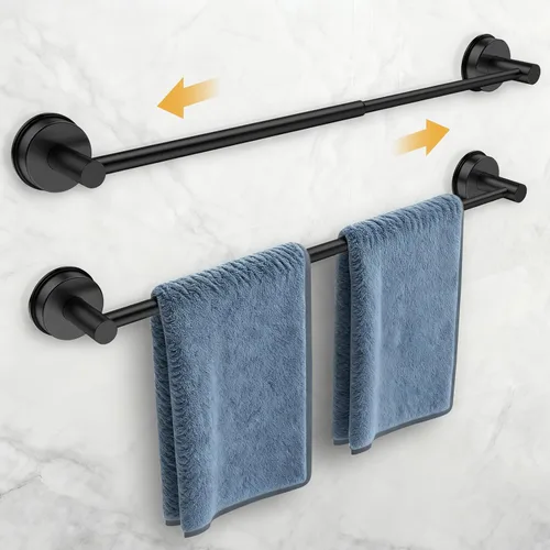 Miniatura 8 de Toalleros de 14.6 a 24 pulgadas para baño, barra de toalla ajustable con ventosa para pared de baño, soporte de toalla de baño de acero inoxidable
