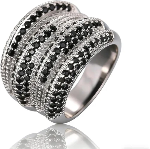Anillos de cóctel de plata de ley 925 vintage, corte redondo, marcasita de ónix negro, circonita cúbica blanca, diamante de imitación, aniversario,