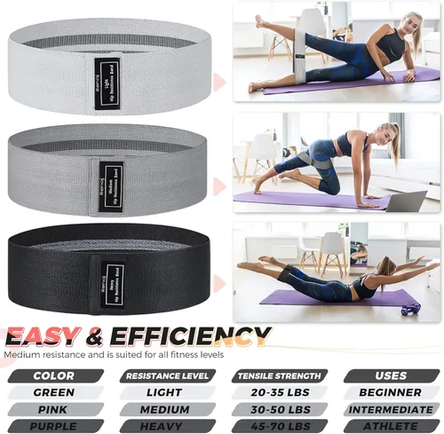 Miniatura 7 de Renoj Resistance Bands for Working Out: 3-Set Professional Exercise Bands for Pilates, Yoga, Home Gym, Booty, Leg Training Heavy/Medium/Light Negro