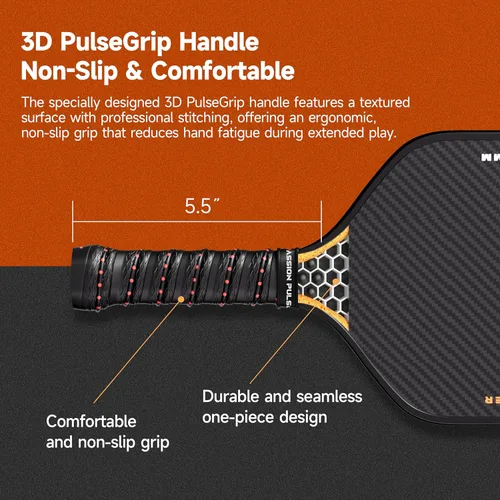 Miniatura 7 de V7 Pro Pala de Pickleball – Palas de Pickleball de Fibra de Carbono Cruda 3K con Núcleo de Polipropileno de 16mm, Mango 3D PulseGrip – Raquetillas