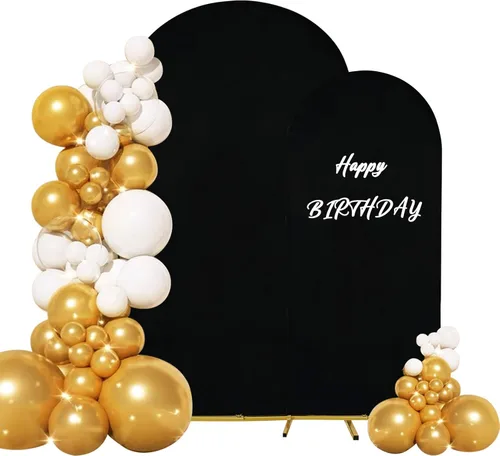 Miniatura 9 de Juego de 2 fundas para arco de boda de 2 lados, parte superior redonda de spandex, funda ajustada para telón de fondo de arco para fiesta de Beige