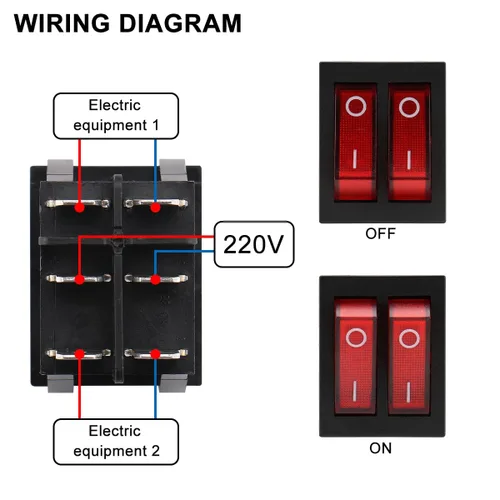 Miniatura 4 de Baomain - Pack de 2 interruptores basculantes duales con luz roja, encendido/apagado DPDT de 6 pines, 16 A/250 V CA, 16 A/125 V CA, listado UR VDE