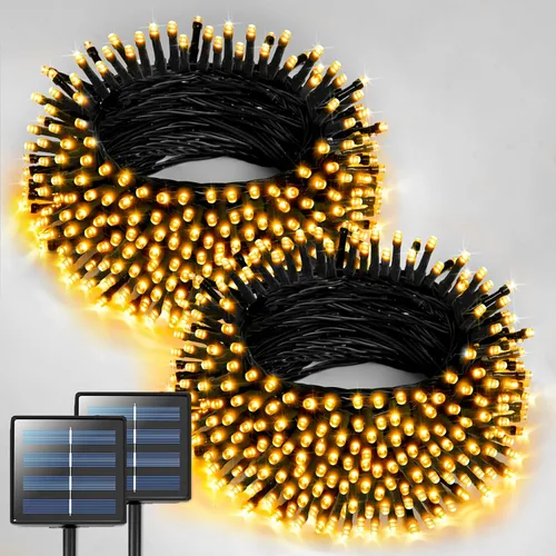 Miniatura 8 de JMEXSUSS 600 luces LED solares azules de Navidad, 206.7 pies, luces azules de Navidad al aire libre, impermeables, 8 modos de luz solar al aire