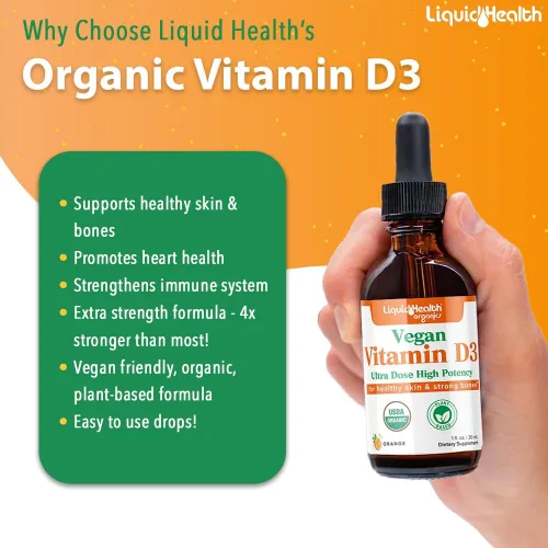 Miniatura 3 de LIQUIDHEALTH Vitamina D3 4000 UI, gotas líquidas orgánicas de vitamina D USDA para adultos y niños, vitamina D vegana para apoyo del sistema