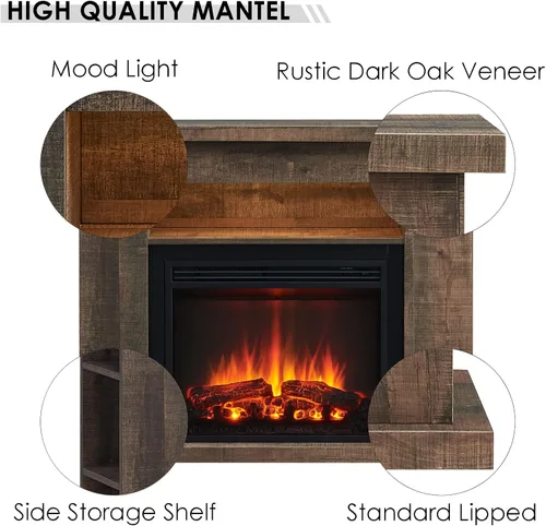 Miniatura 5 de LegendFlame Barron Chimenea eléctrica con estante de almacenamiento de 43 pulgadas, mantel envolvente y inserto de Jaden de 23 pulgadas, roble Roble