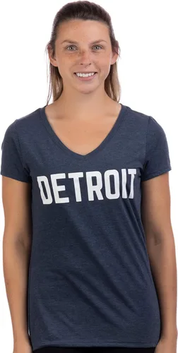 Miniatura 2 de Detroit Classic Retro City Grey Blue Red Black Detroiter 313 Cool Michigan - Camiseta con cuello en V para mujer