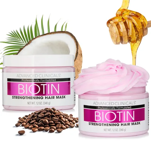 Advanced Clinicals Biotin - Mascarilla reparadora antiroturas para el cabello, fortalece el cabello roto y teñido con acondicionador profundo