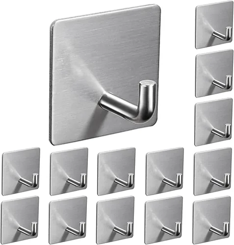 14 ganchos para toallas, ganchos adhesivos resistentes, ganchos de ducha para toallas, ganchos de pared de acero inoxidable para baño, cocina,