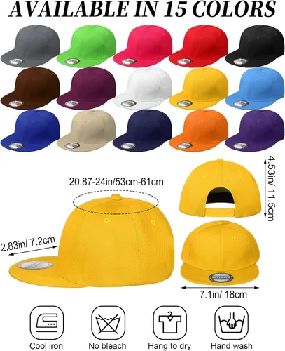 Miniatura 3 de 15 Pack Snapback Hats for Men Hip Hop Style Hats Solid Baseball Hats Adjustable Snapback Cap Flat Brim Baseball Caps