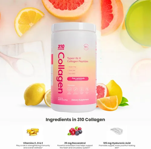 Miniatura 3 de 310 Nutrition Péptidos de colágeno para mujeres y hombres – Colágeno hidrolizado alimentado con pasto con ácido hialurónico, resveratrol, vitamina C