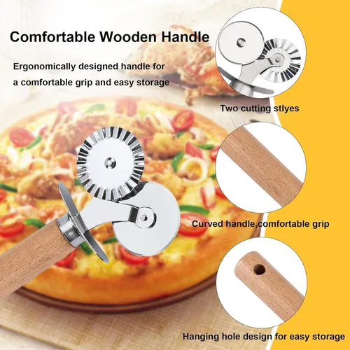 Miniatura 4 de Rueda de doble cortador de pastelería,Herramienta de hornear de doble cabeza para uso doméstico y cocina,Cortador de ravioles