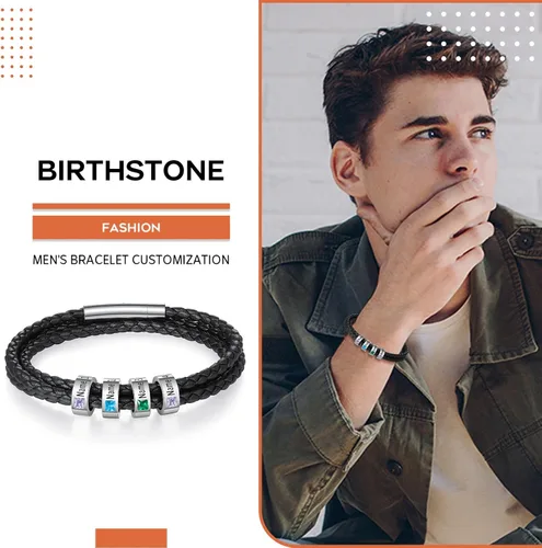 Miniatura 44 de Pulsera personalizada para el Día del Padre para hombre, pulseras personalizadas de cuero trenzado negro con cuentas grabadas de 1 a 8 nombres