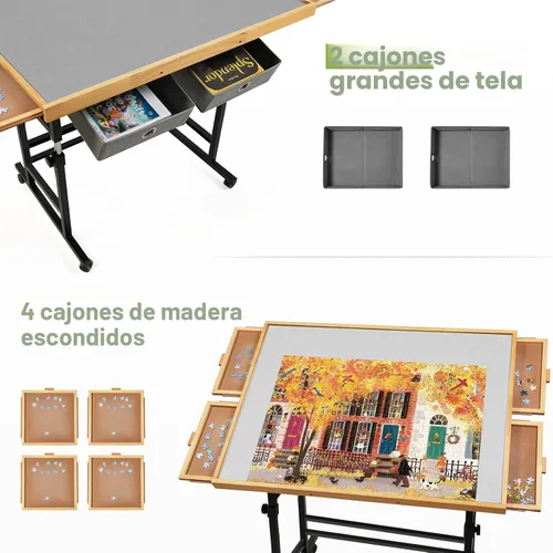 Miniatura 5 de BuilderButler Mesa de rompecabezas de 1500 piezas con ruedas, con cajones y cubierta, 33.58 x 24.92 pulgadas, altura ajustable e inclinación de 45°