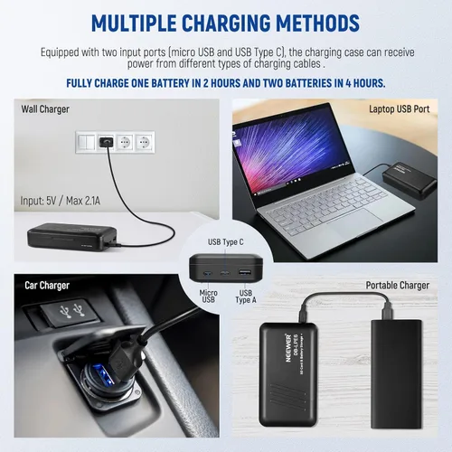 Miniatura 6 de NEEWER Juego de batería y cargador de repuesto para LP-E6 LP-E6N, compatible con Canon 5D Mark II III 5D Mark IV 6D Mark II 7D Mark II 70D 80D 90D