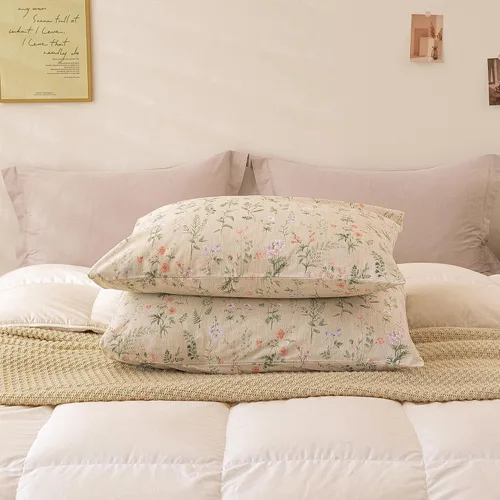 Miniatura 7 de ECOCOTT Floral Pillowcases Standard Size Set of 2, 100% Washed Cotton Pillow Cases with Envelope Closure, Beige Botanical Wildflower Printed Pillow