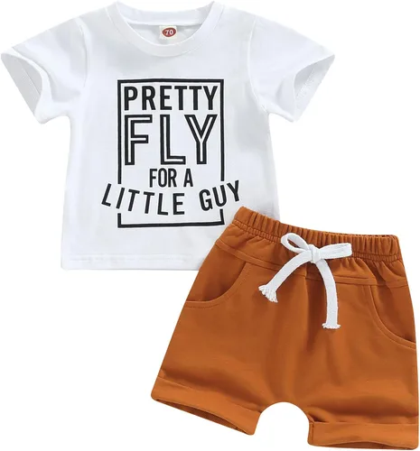 Hnyenmcko Conjunto de ropa para bebé niño pequeño, camiseta de manga corta con cuello redondo y pantalones cortos de color sólido, conjunto de 2