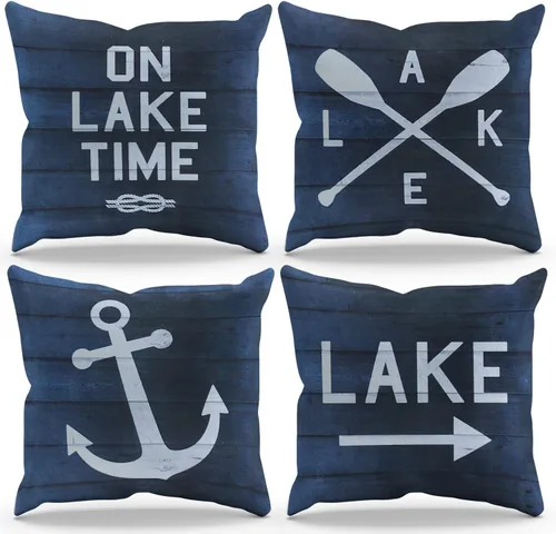 Miniatura 9 de BXFAHZJ Lake Rules Welcome to Our Lake House - Juego de 4 fundas de almohada de 18 x 18 pulgadas, decoración de cabaña de lago para lago, pádel