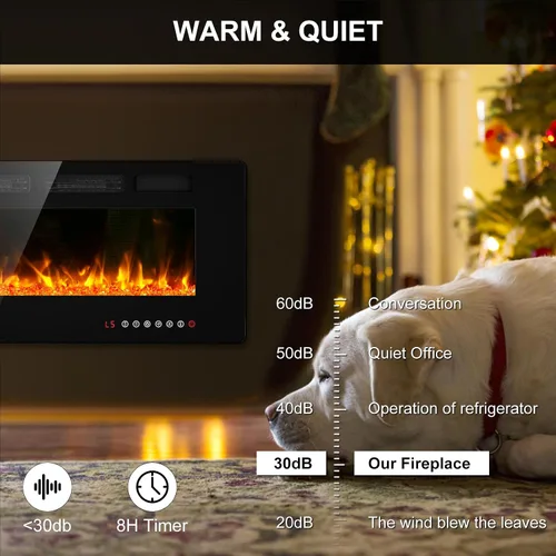 Miniatura 5 de BREEZEHEAT Inserto de chimenea eléctrica ultrafino de 42 pulgadas, certificado ETL, empotrado/montaje en pared, llama 3D con cristal, control remoto