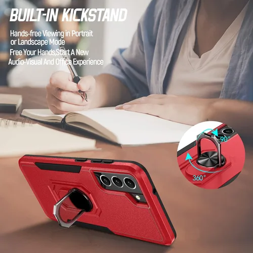 Miniatura 4 de Oterkin Funda para Samsung Galaxy S21 FE, resistente a prueba de golpes de grado militar con soporte y protector de pantalla de vidrio templado