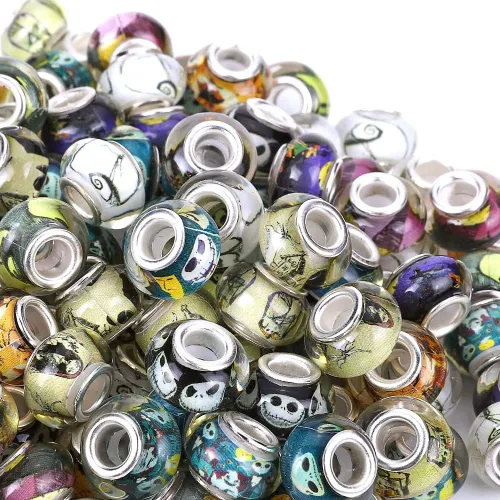 Miniatura 6 de 100 Piezas Cuentas Espaciadoras Europeas de Agujero Grande de 0.551 pulgadas, Mezcla de Colores con Núcleos de Latón Plateado Surtidos Cuentas