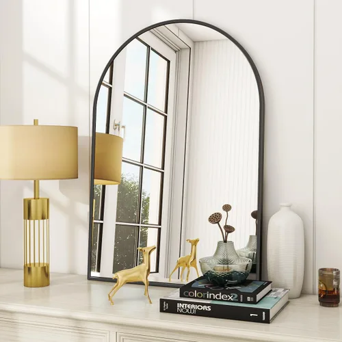 Miniatura 9 de VooBang Arched Wall Mirror, 26 x 28 inch Arch Bathroom Mirror, Wall Mounted Vanity Mirror with Arch Metal Frame, Modern Bathroom Vanity Mirror for