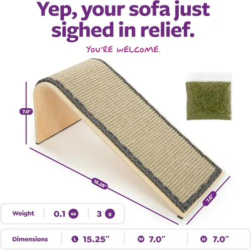 Miniatura 3 de SmartyKat Rascador de gato con rampa de ángulo de sisal, superficie de sisal tejida natural y estructura de madera estable con hierba gatera orgánica