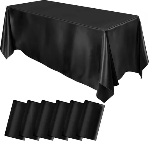 Miniatura 9 de MCEAST Paquete de 2 manteles rectangulares de satén de 102 x 58 pulgadas, mantel de seda brillante, decoración de mesa de tela suave para decoración