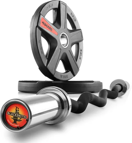 Miniatura 12 de XMARK TEXAS STAR - Juego de pesas olímpicas con revestimiento de goma con barra de pesas XMARK BLACKSMITH, juego de pesas para pesas, pesas 11)