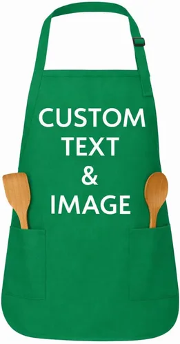 Miniatura 16 de Delantal personalizado con nombre o logotipo personalizado, cuello ajustable, 2 bolsillos, mezcla de algodón de fácil cuidado