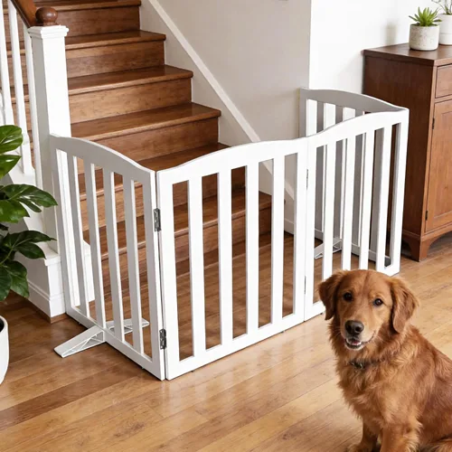 Miniatura 3 de Puerta para Perros Independiente para Interiores, Puerta para Perros Plegable, Puertas para Perros para Entradas, Escaleras o Pasillos, Puerta Blanco