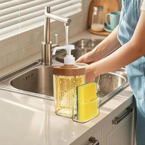 Miniatura 7 de Dispensador de Jabón de Cocina con Soporte para Esponja, Organizador de Jabón para Platos de Gran Capacidad de 800ml, Organizador de Fregadero a