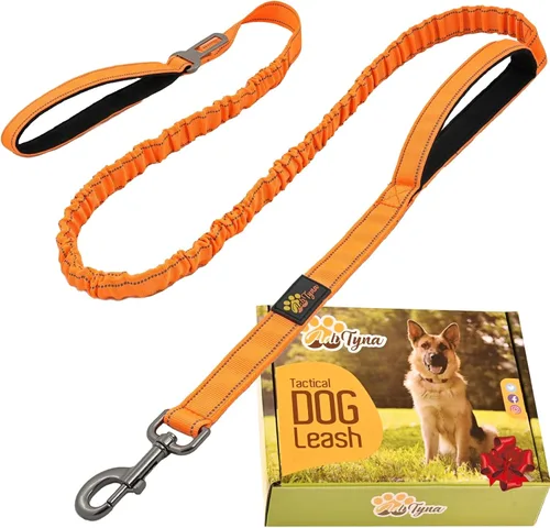 Miniatura 10 de ADITYNA Correa táctica elástica para perro de 6 pies - 7.5 pies – Correa de absorción de golpes con 2 asas acolchadas, cierre de metal, cinturón