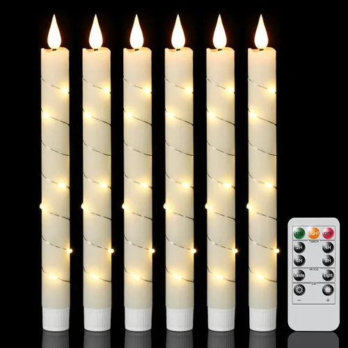Miniatura 21 de GenSwin Velas cónicas blancas sin llama parpadeantes con control remoto de 10 teclas, funciona con pilas, velas LED cálidas con mecha 3D