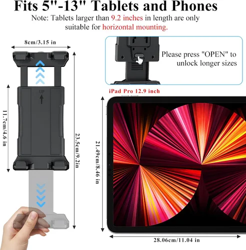 Miniatura 9 de OHLPRO Soporte para tablet de automóvil, base de taladro resistente, soporte para tableta para camión, compatible con iPad Samsung Tab de 5 a 13
