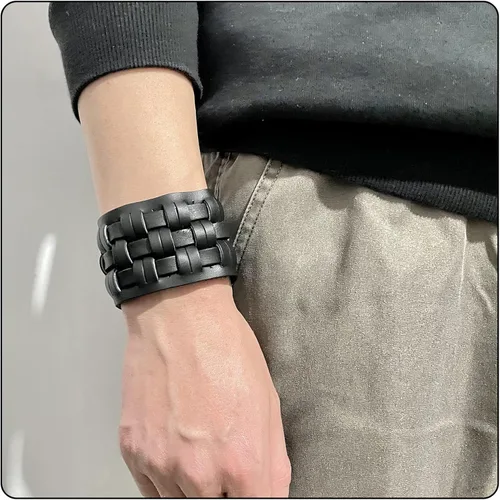 Miniatura 2 de Punk Rock Snap pulsera trenzada de cuero ancho brazalete brazalete brazalete