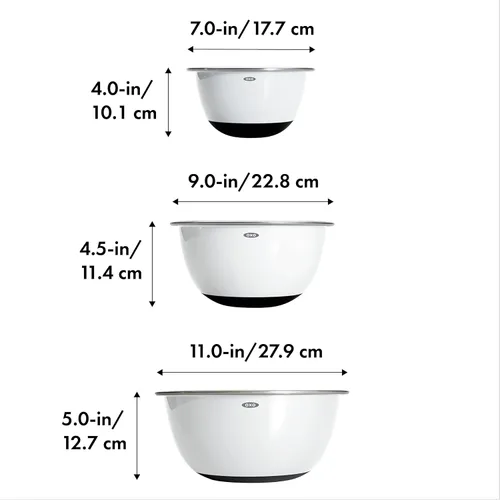 Miniatura 6 de OXO Good Grips, juego de 3 tazones para mezclar de acero inoxidable Blanco
