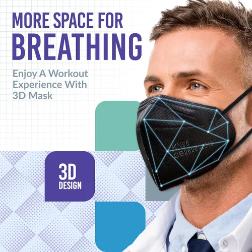 Miniatura 4 de Medtecs Mascarillas KN95 desechables, envueltas individualmente, protección de 5 capas y diseño de cintas elásticas extra anchas para las orejas, ≥