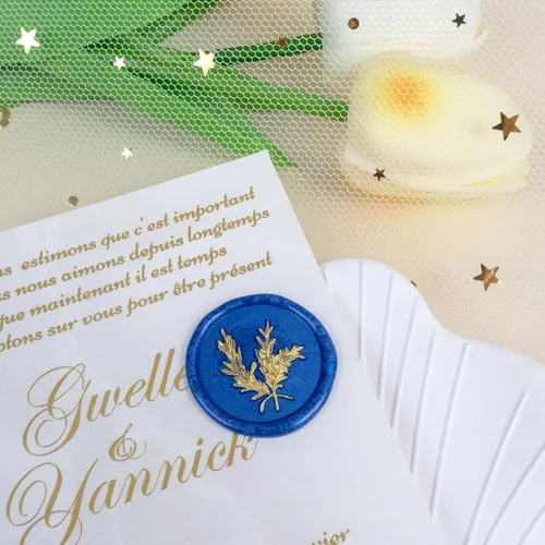 Miniatura 4 de 25 calcomanías de sello de cera dorada y azul hechas a mano, sellos autoadhesivos de cera para sobres para invitaciones de fiesta de boda, sobres