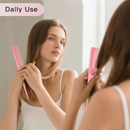 Miniatura 5 de Juego de 4 peines de cola de rata para mujer, peine de peinado de dientes finos con púa, peine antiestático resistente al calor, herramientas