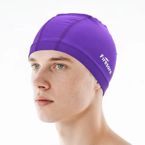 Miniatura 17 de Gorro de natación de tela Firesara, gorro de baño de alta elasticidad mantiene el cabello limpio y transpirable, se ajusta tanto al cabello largo
