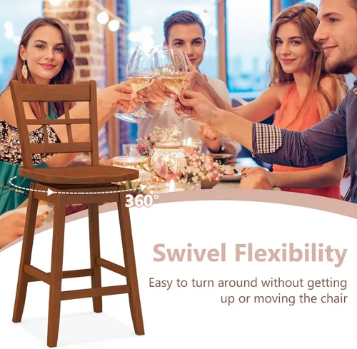 Miniatura 5 de Giantex Juego de 2 taburetes de bar de 24.5 pulgadas, taburetes de bar giratorios de granja con respaldo hueco de 6 rejillas y asiento ergonómico