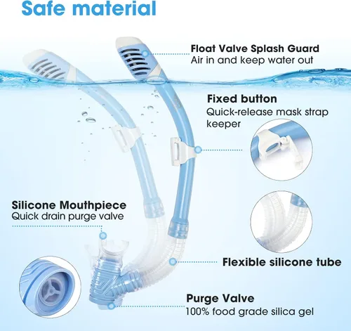 Miniatura 5 de Máscara de natación para niños, máscara panorámica de buceo infantil de 180° antivaho con cubierta nasal para nadar, bucear, esnórquel para niños
