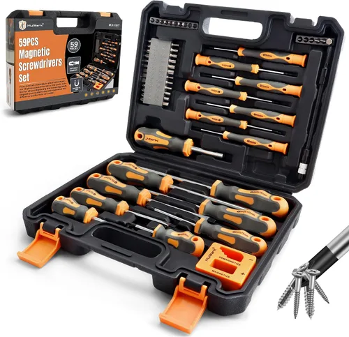 MulWark Juego de destornilladores magnéticos con estuche, juego de destornilladores de 59 piezas incluye destornilladores Phillips, hexagonales,