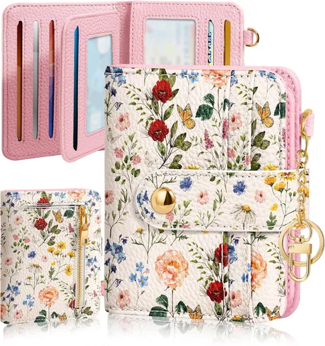 Miniatura 8 de Bistup Cartera para Mujeres Pequeña y Bonita Cartera de Tarjetas de Cuero Genuino RFID con Llavero para Damas Adolescentes Niñas Plegable