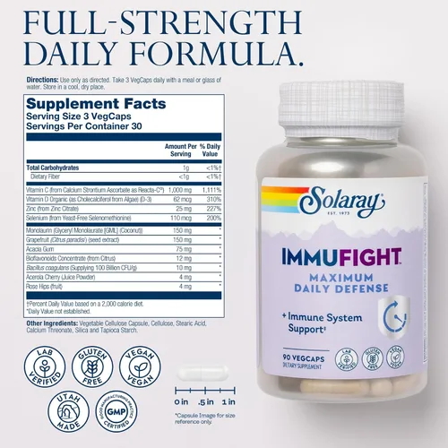Miniatura 2 de SOLARAY Immufight Máxima defensa diaria, apoyo inmunológico durante todo el día, vitamina C, vitamina D, zinc, probióticos, monolaurina, acerola