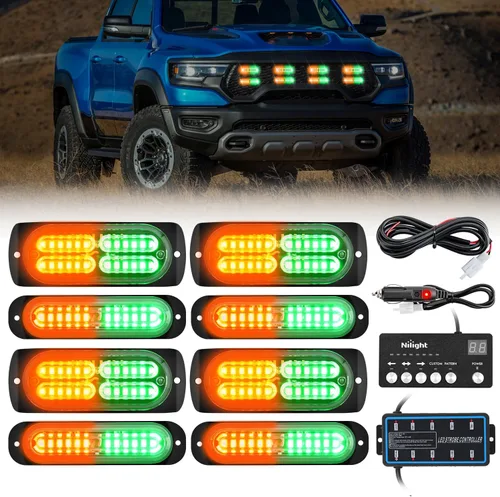 Miniatura 18 de Nilight 8 piezas de luces estroboscópicas LED 12 LED ámbar blancas, luz de emergencia 12 V 24 V, luz de advertencia de peligro con función